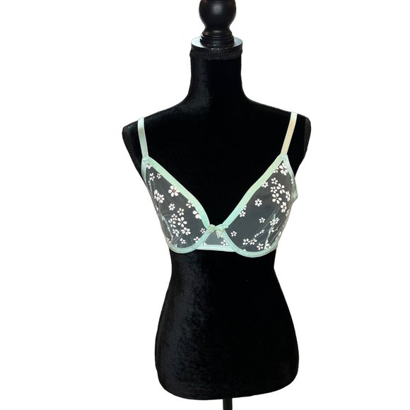 Savage X Fenty Rihanna Mint Green Puff Daisy Womens Bra 34DD Lingerie Undergarme - Picture 1 of 12